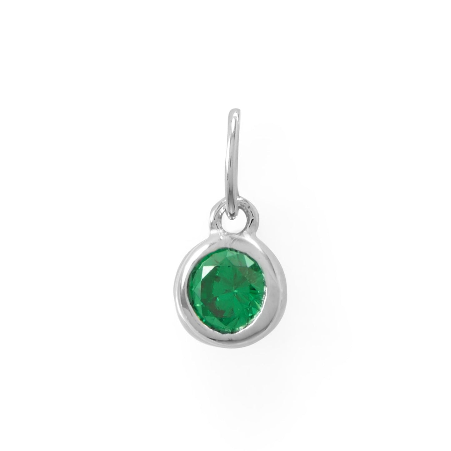 Rhodium Plated Round CZ Birthstones Charm (January-December)