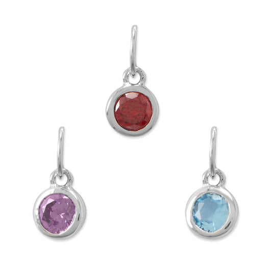 Rhodium Plated Round CZ Birthstones Charm (January-December)