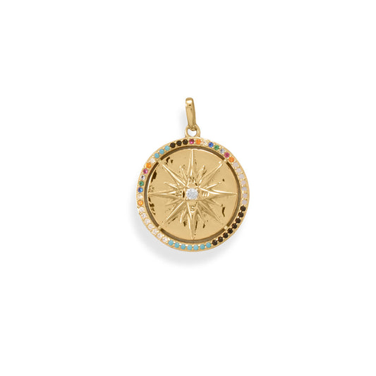 14 Karat Gold Plated Multi Color CZ Star Design Pendant