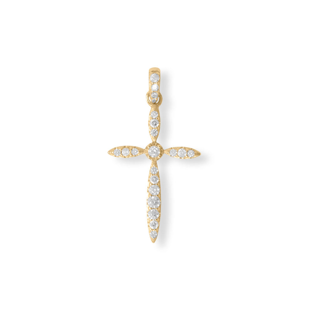 14 Karat Gold Plated Graduating CZ Marquise Cross Pendant