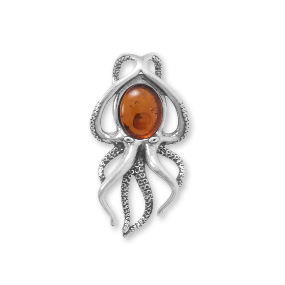 Oxidized Baltic Amber Octopus Slide Pendant