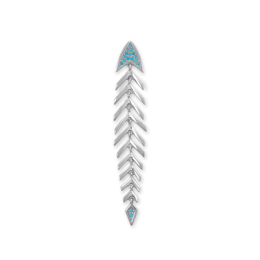 Rhodium Plated Synthetic Turquoise Fishbone Slide Pendant