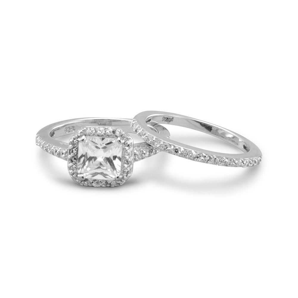 Rhodium Plated CZ Bridal Ring Set