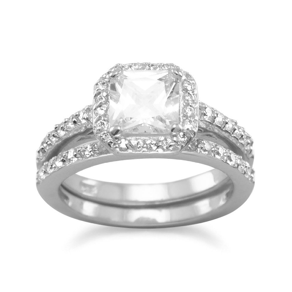 Rhodium Plated CZ Bridal Ring Set