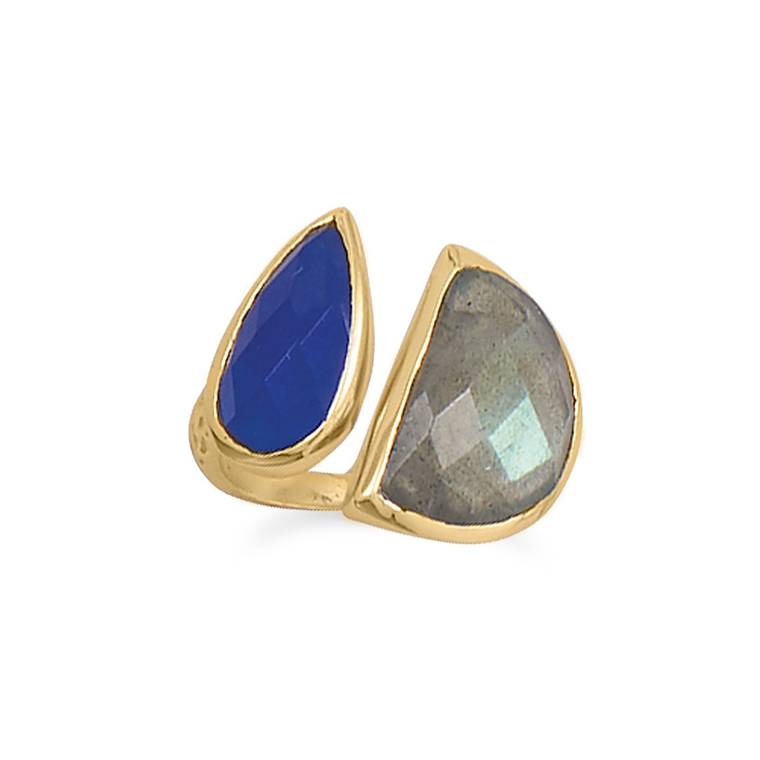 14 Karat Gold Plated Labradorite and Blue Jade Ring