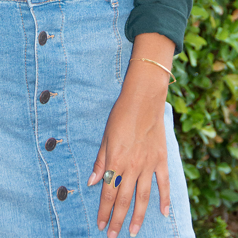 14 Karat Gold Plated Labradorite and Blue Jade Ring