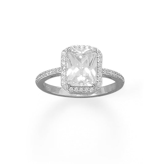 Rhodium Plated Rectangle CZ Ring with CZ Edge