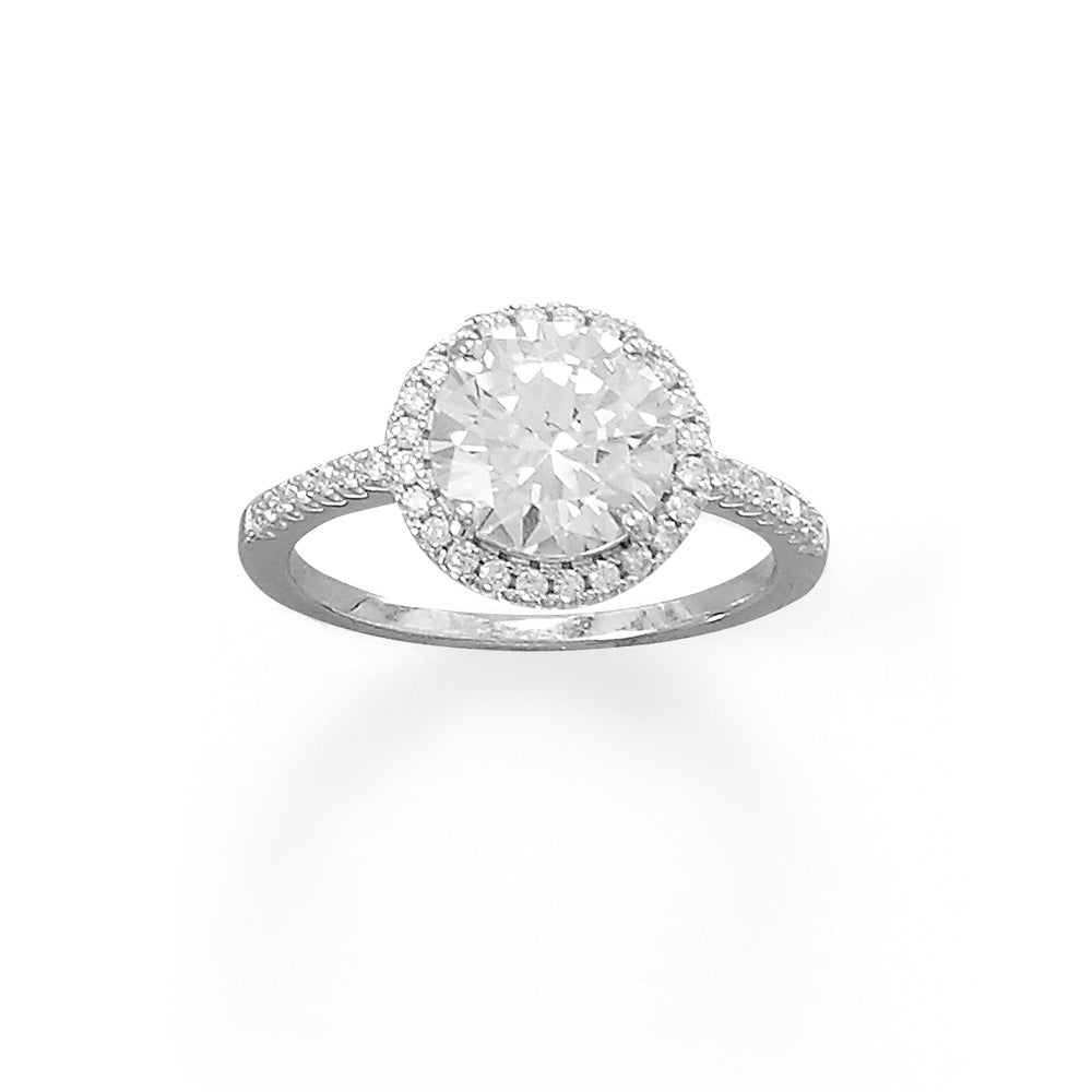 Rhodium Plated Round CZ Ring with CZ Edge