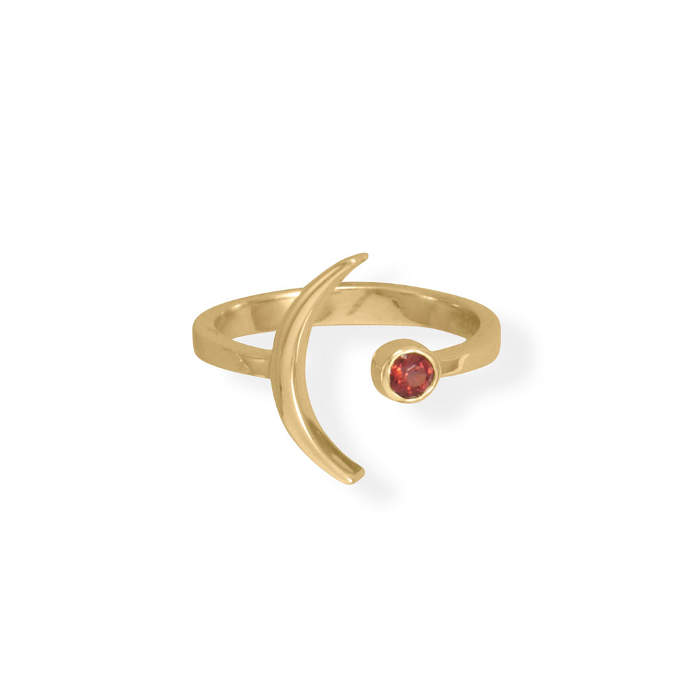 14 Karat Gold Plated Moon and Garnet Ring