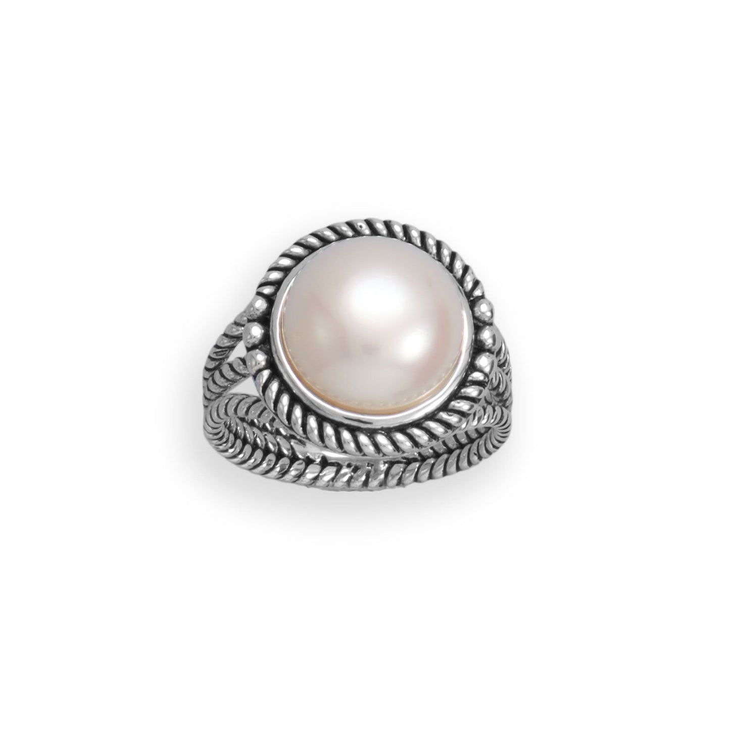 Oxidized Rope Edge and Cultured Freshwater Pearl Ring