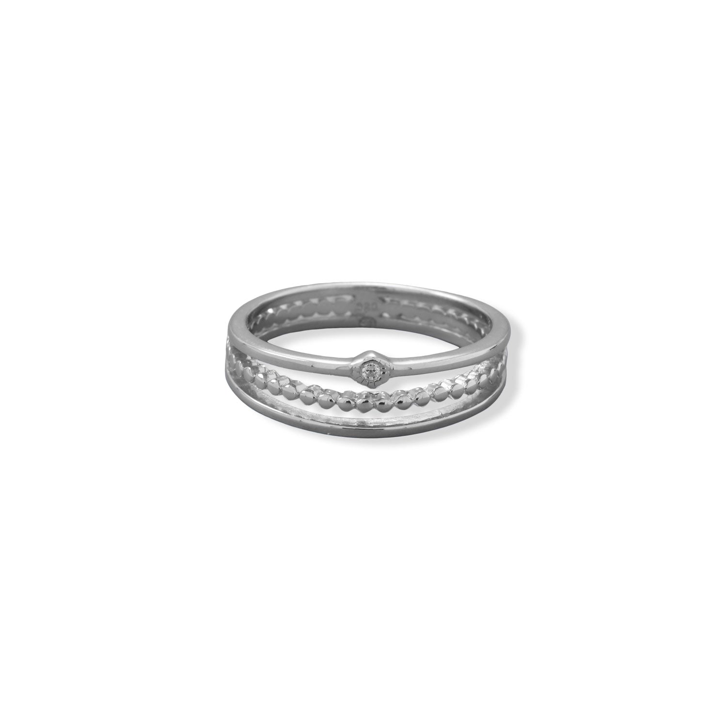 Rhodium Plated CZ Three Band Ring