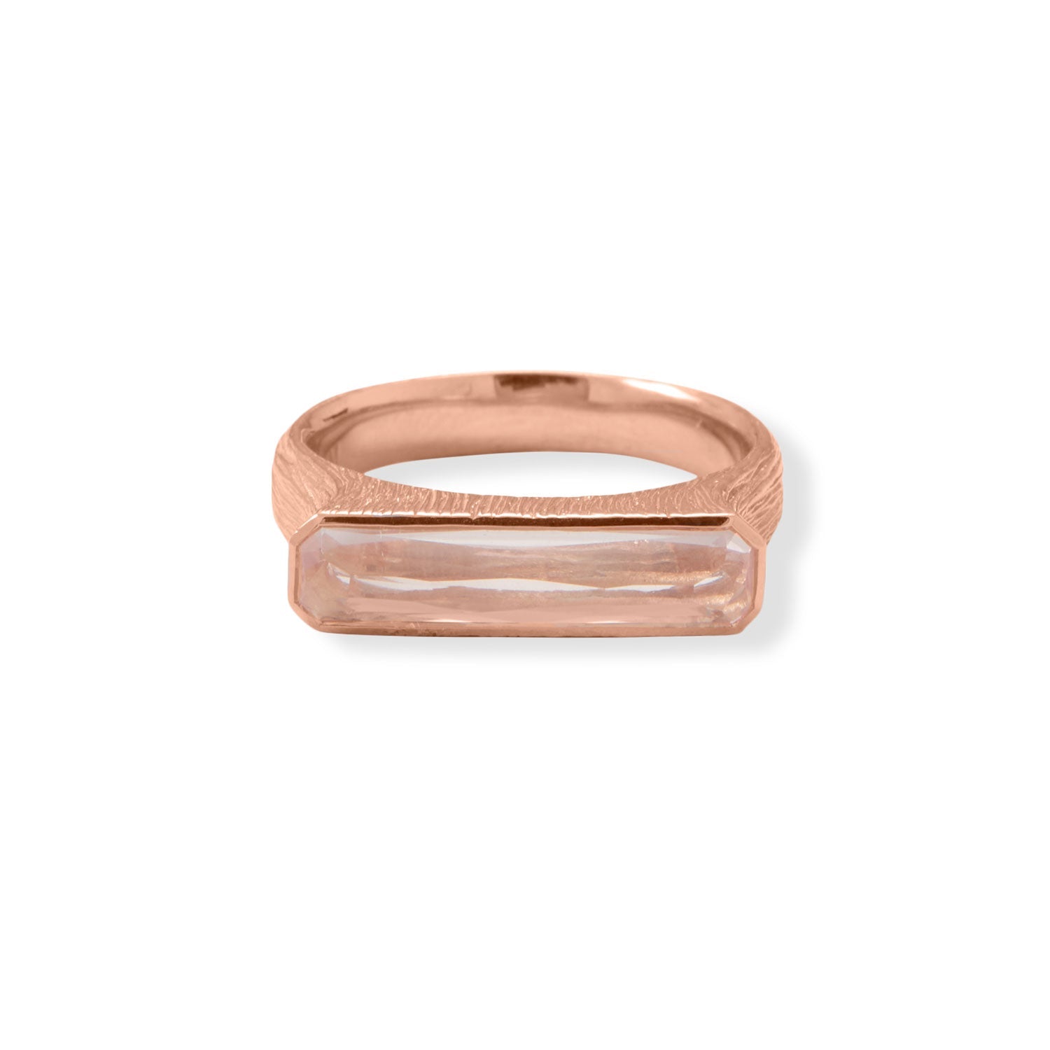 14 Karat Rose Gold Plated Rose Quartz Bar Ring