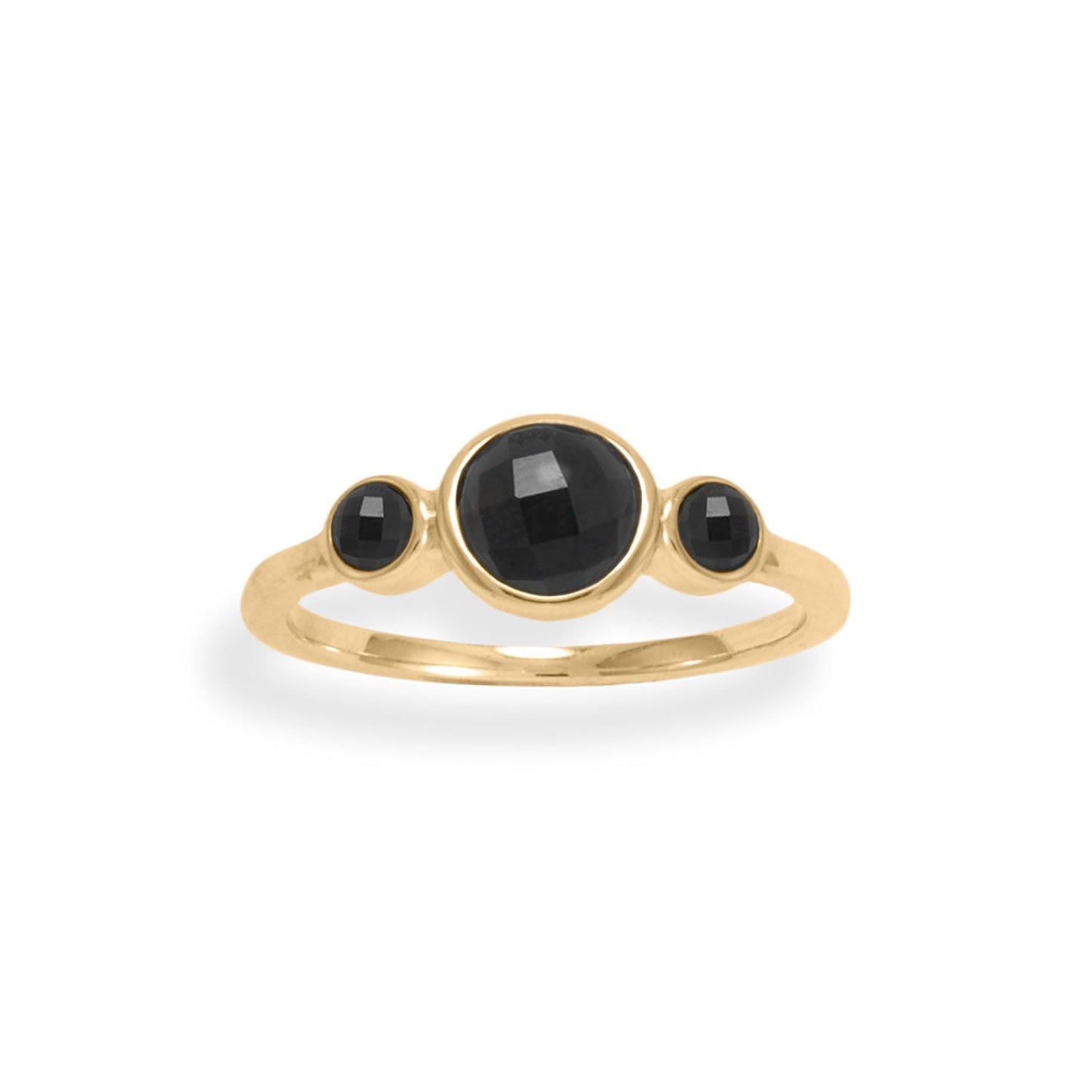 14 Karat Gold Plated Triple Black Onyx Ring