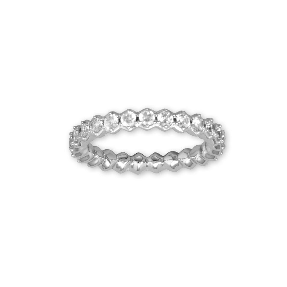 Rhodium Plated Hexagon CZ Eternity Ring