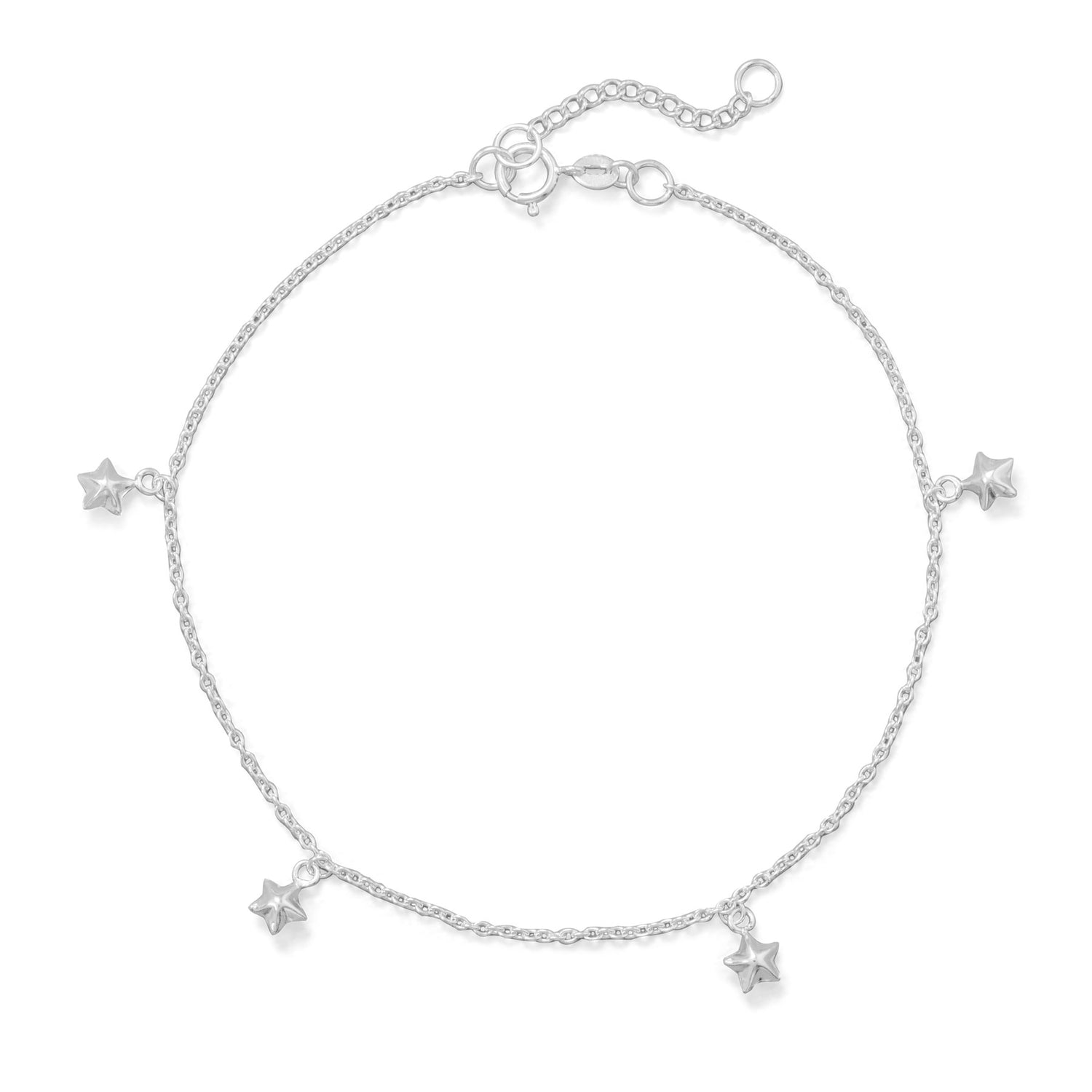 9"+1" Polished 5 Star Charm Anklet