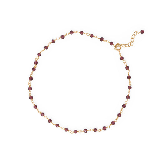 Gorgeous Garnet! 9.5"+1 14 Karat Gold Plated Beaded Anklet